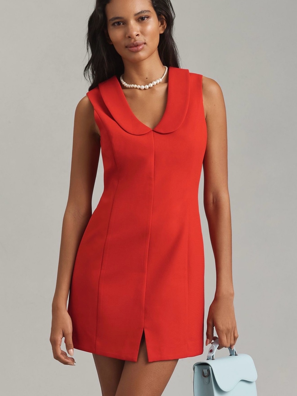 Sleeveless Red V-Collar Mini Dress